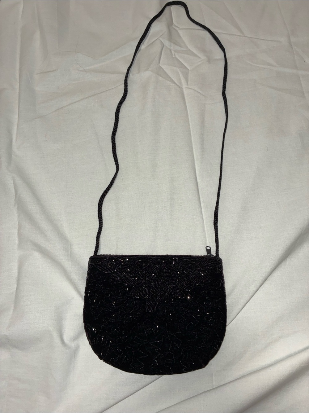Le Regale 1980s Vintage Black Glass Beaded Crossbody Evening Purse